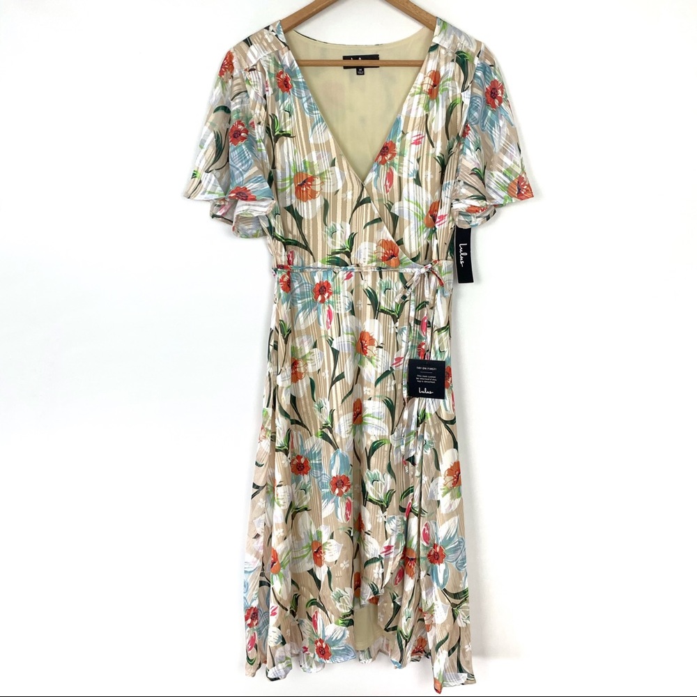 Lulus She's a Dream Beige Floral Wrap Midi Dress - Picture 3 of 8